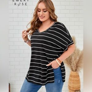 Women's Black and White Striped Top